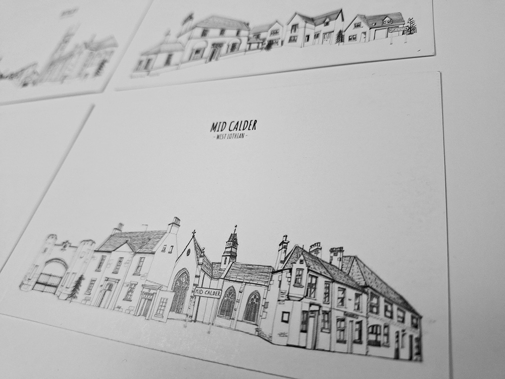 Livingston postcards based on original illustrations by Gregor Louden